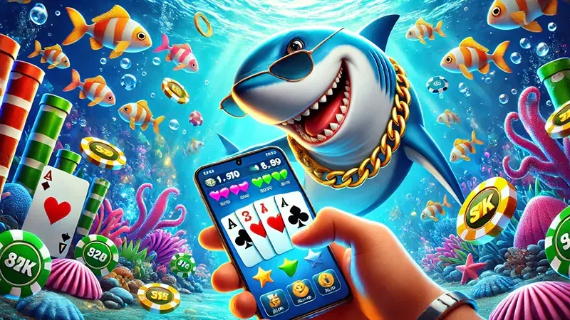 Tampilan permainan tembak ikan mobile dengan efek bawah laut