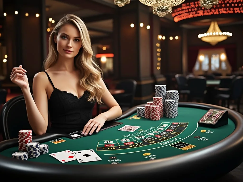 Tampilan meja kasino live dengan suasana dealer langsung